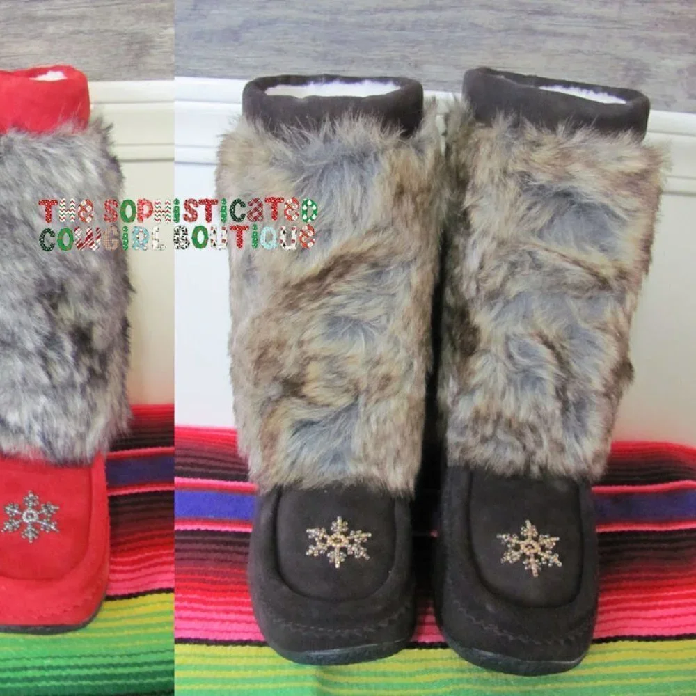 BARBO BOOTS LADIES FAUX SUEDE & FAUX FUR BOOT RED & BLACK